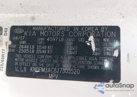 2018 Kia Sportage Lx z USA, uszkodzony, nr VIN KNDPM3AC8J7303520